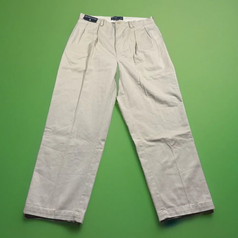 Vintage NOS Polo Ralph Lauren Andrew Pant Double Pleated Men’s 35x30 Beige New